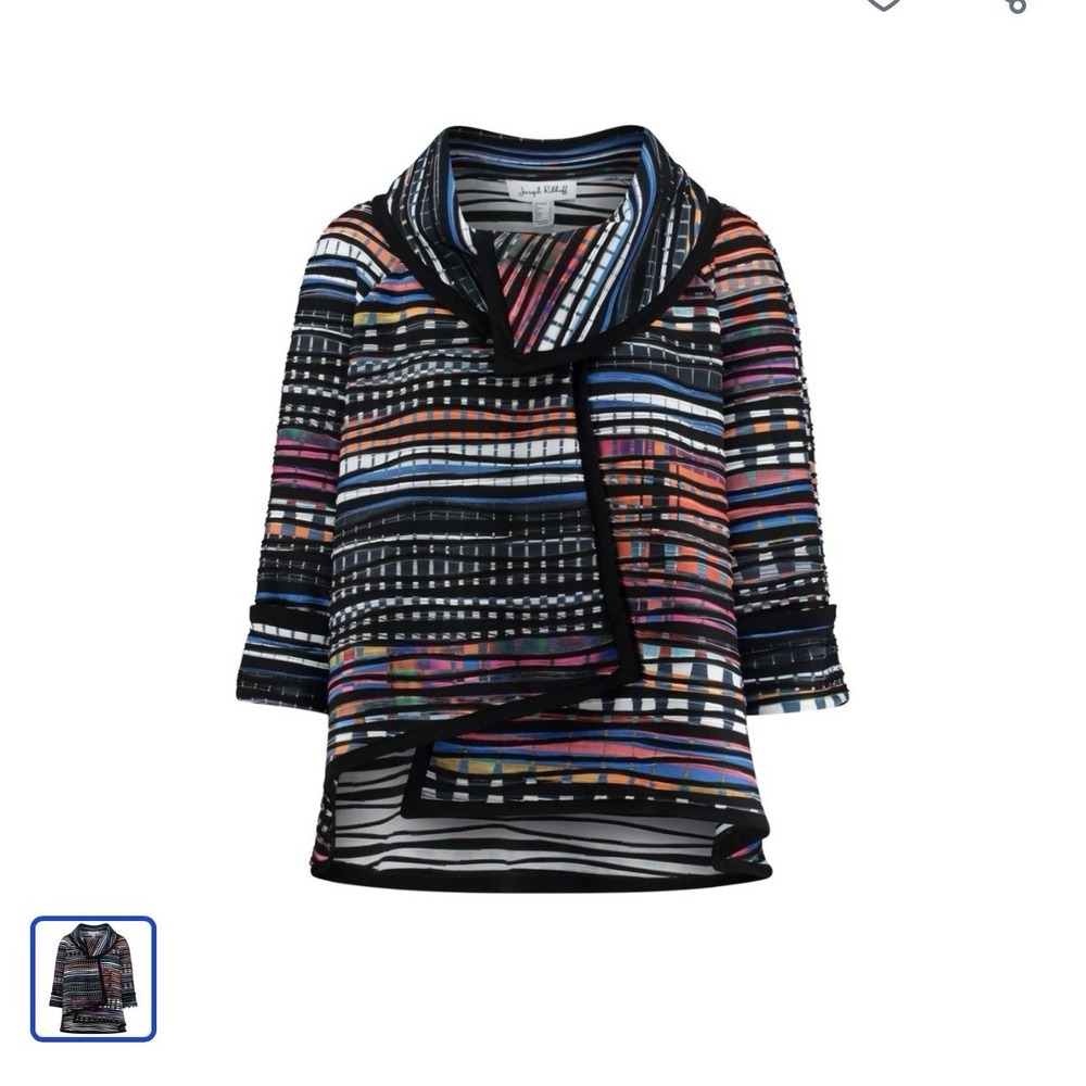 JOSEPH RIBKOFF SHAWL COLLAR JACKET ABSTRACT STATEMENT BLACK WHITE L TUNIC NWOT